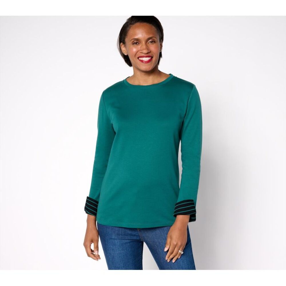 SUNNYLiFE Women's Top Plus Sz 3X Essentials Pima Cotton Long Sleeve Green